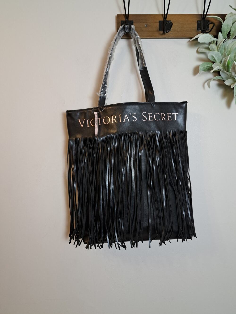 Victoria's Secret Logo Flirty Fringe Tote Bag Black Limited Edition Brand New